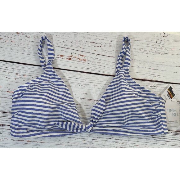 NEW Time and Tru Bikini Womens Plus Size 3X Swim Top & Bottoms Set Blue Stripes - Picture 3 of 16